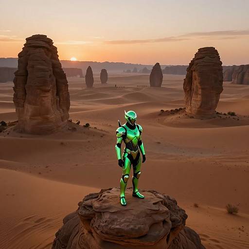 Futuristic Warrior Above Neon Desert