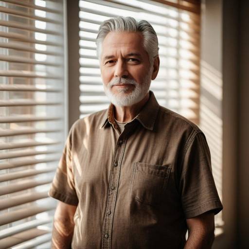 Older Man Standing by Window Blinds