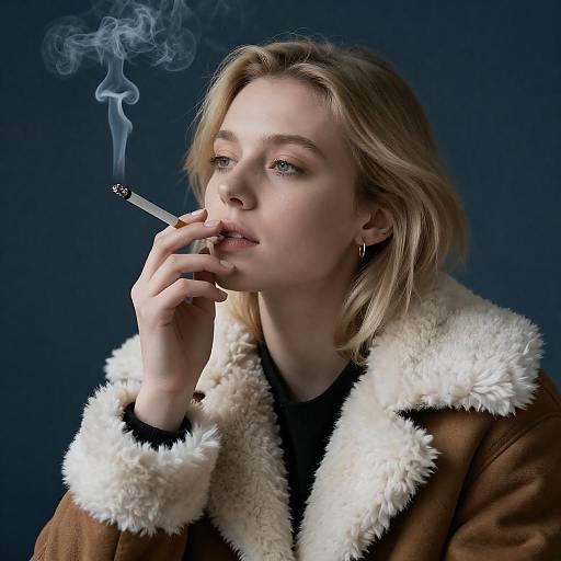 Serious Blonde Woman in Fur Jacket