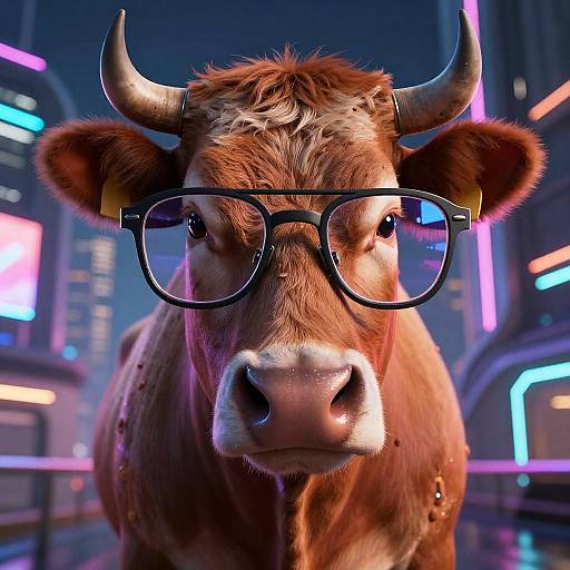 Cyberpunk Cow in Neon City