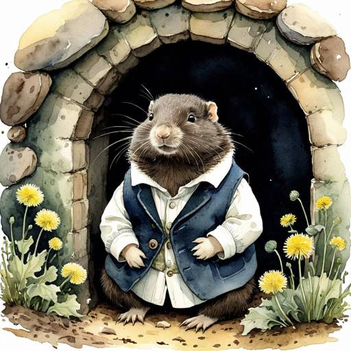 Beatrix Potter Style Watercolor Mole in Waistcoat