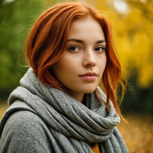 Young Redhead Woman in Gray Scarf Outdoors