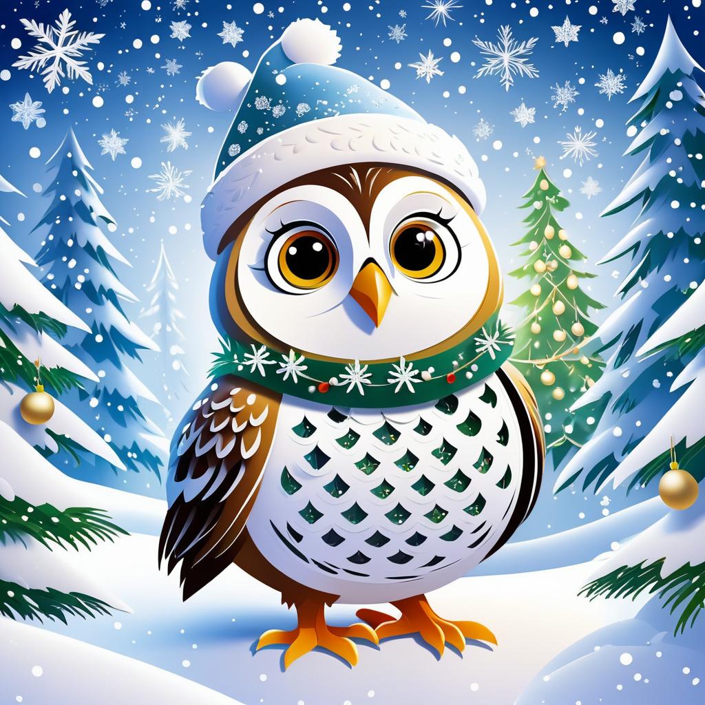 Whimsical Owl in a Snowy New Year