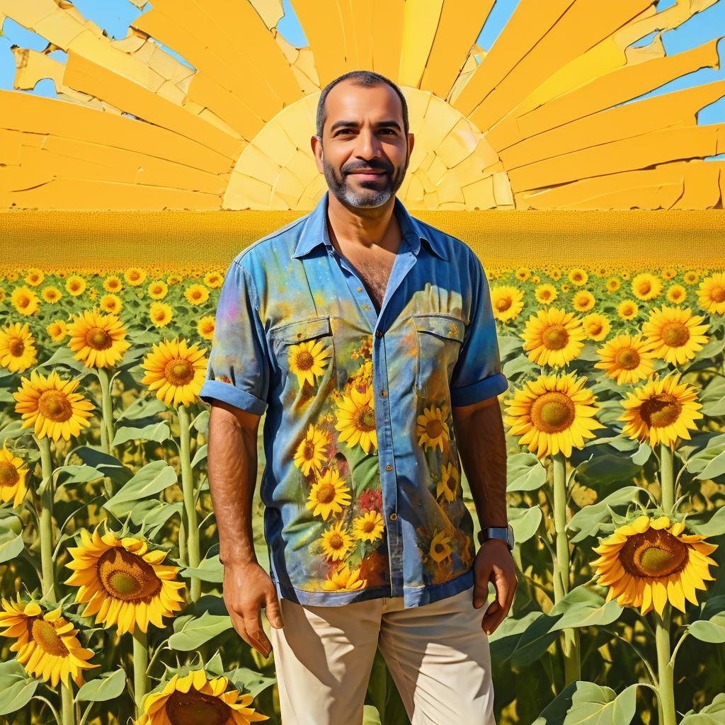 Vibrant Portrait of Egyptian Man in Sunflowers