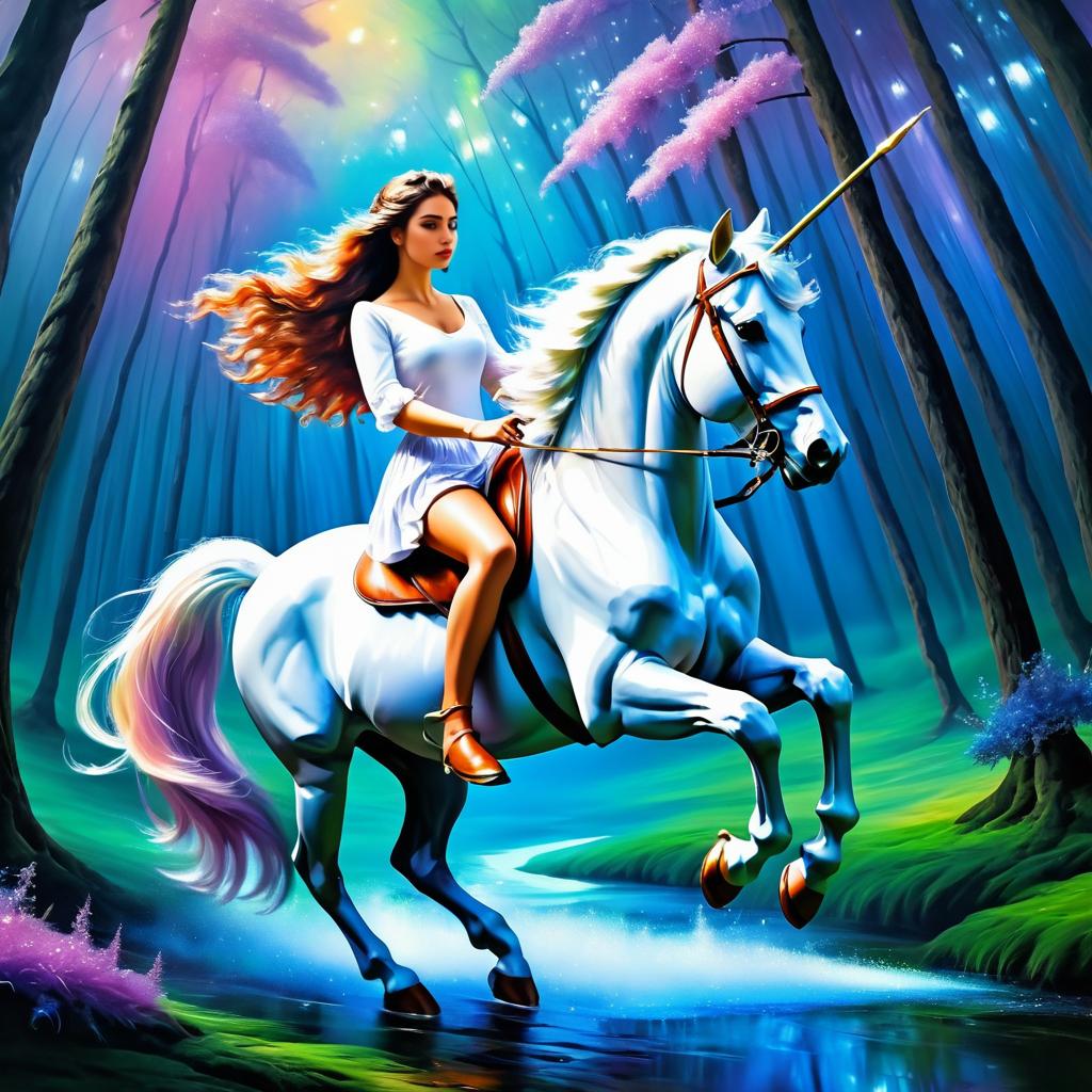 Enchanting Woman on a Majestic Unicorn