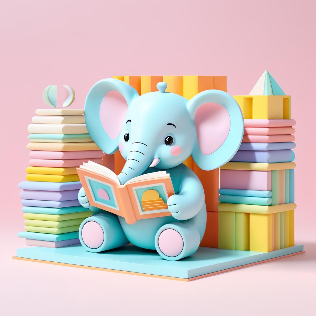 Whimsical 3D Toy Elephant Reading