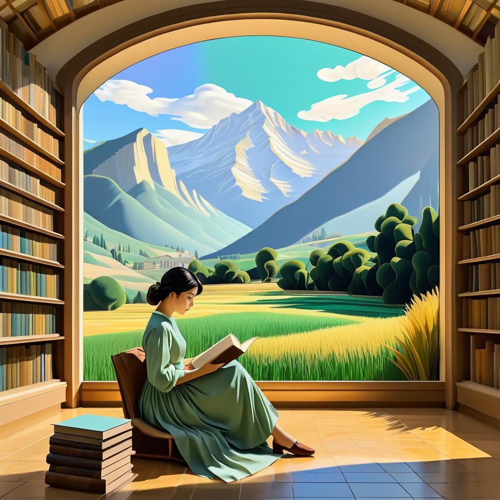 Serene Reading in a Mountain Library