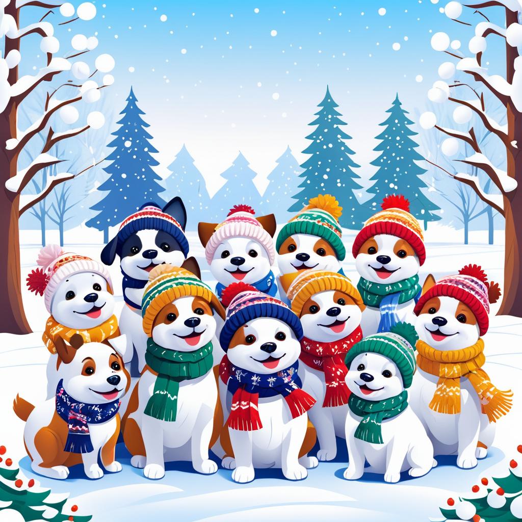 Playful Puppies in Cozy Winter Attire