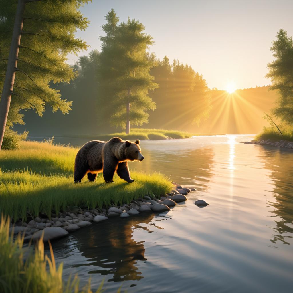 Tranquil Bear Fishing at Sunset