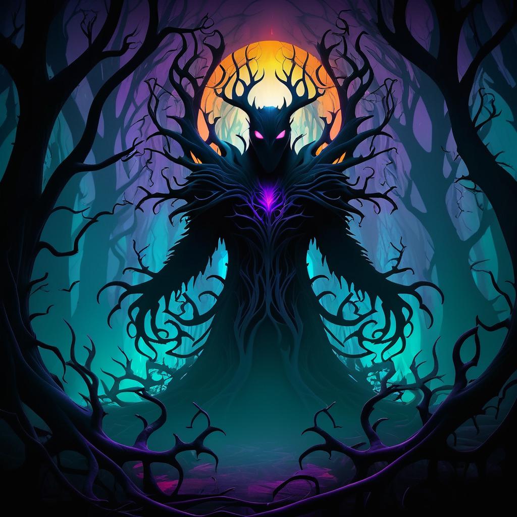 Surreal Gothic Horror in Shadowy Forest