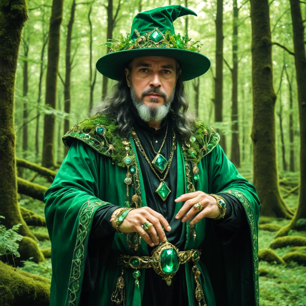 Mysterious Wizard in Emerald Jewelry