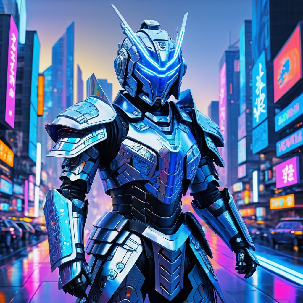 Futuristic Robotic Samurai in Vivid Colors