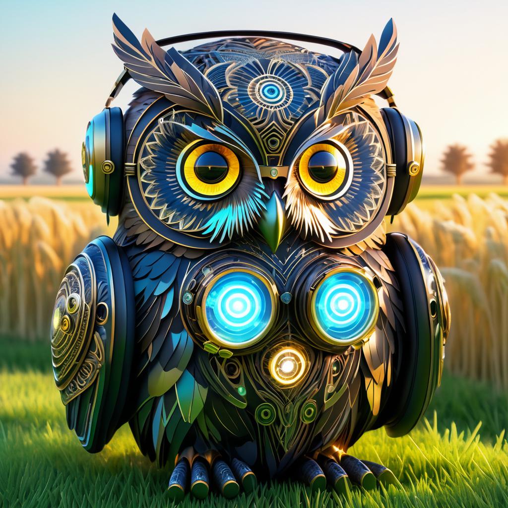 Hyperrealistic Owl in Summer Field