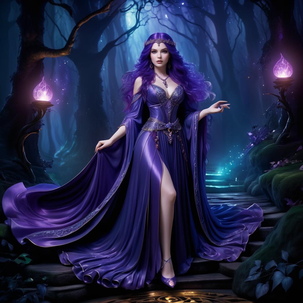 Enigmatic Sorceress in Enchanted Forest