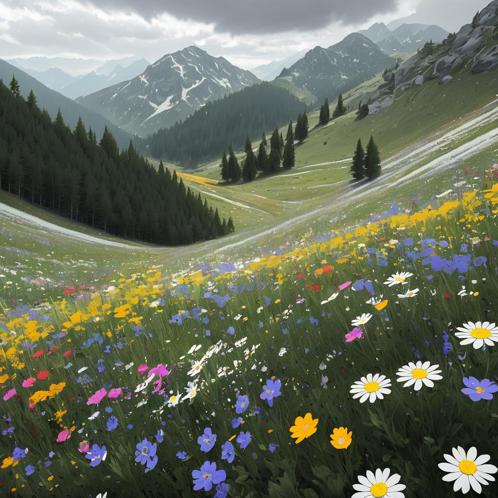 Serene Wildflower Valley Landscape View