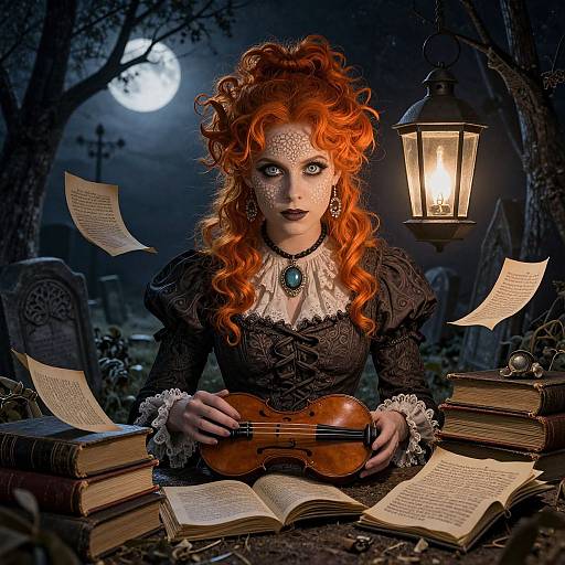 Victorian Woman in Enigmatic Graveyard