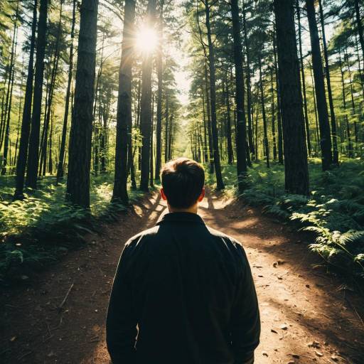 Man Walking Through Sunlit Forest Trail