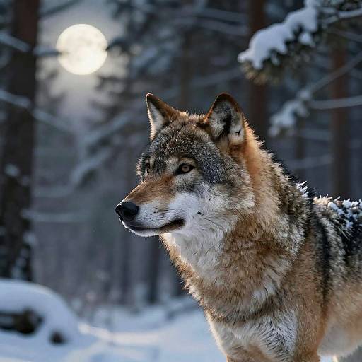 Elegant Grey Wolf in Moonlit Forest
