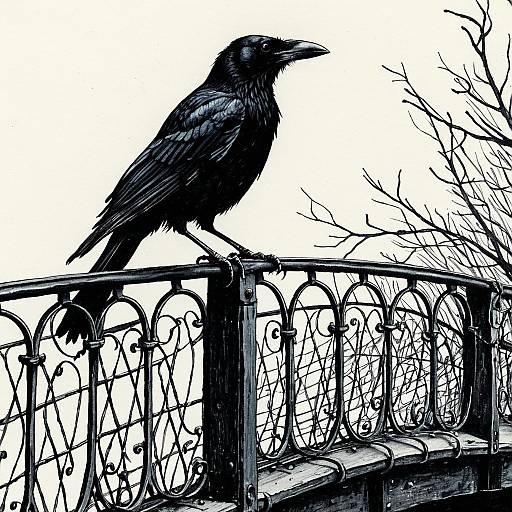 Whimsical Crow on a Twisted Bridge