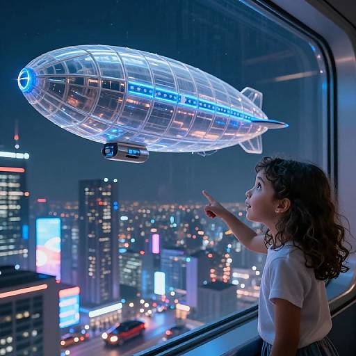 Futuristic Airship Over Neon City