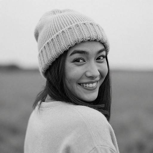 Mischievous Woman in Knitted Hat