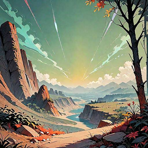 Giant Green Tree in Desert Landscape