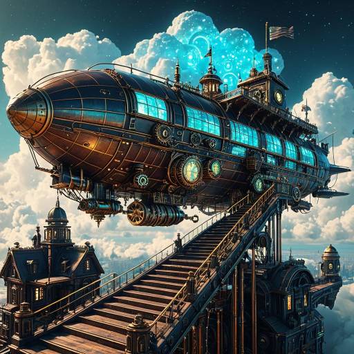 Steampunk Airship Docked Above Cloud City