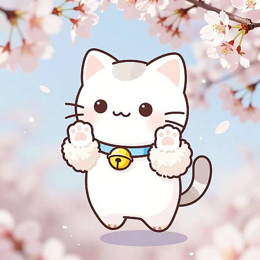Kawaii Neko Girl Paws-Up Sakura Dream