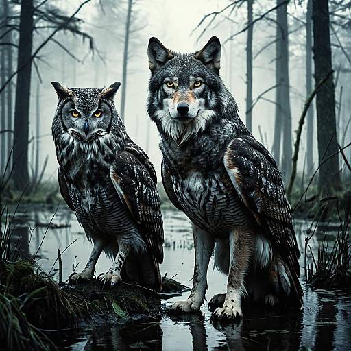 Dark Fantasy Wolf-Owl Humanoid Portrait