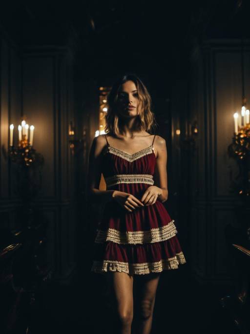 Woman in Burgundy Bohemian Tiered Dress