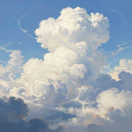 Swirling Fantasy Clouds in Blue Sky