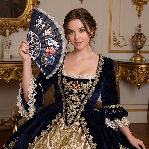 Elegant Lady in Navy Velvet Dress