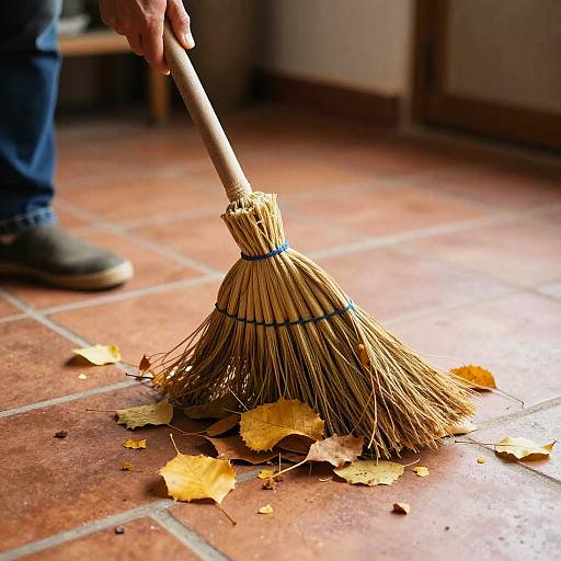 Close-Up Sweeping Hands with Broom