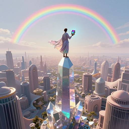 Surreal Cityscape with Crystal Obelisk