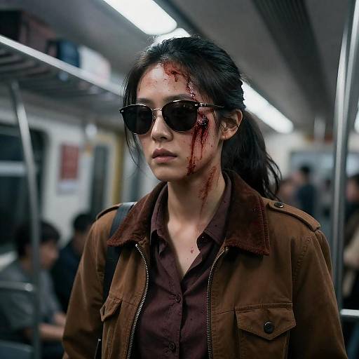 Injured woman in subway car