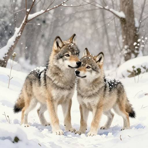 Playful Wolf Cubs in Serene Winter