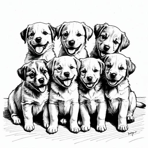 Joyful Gathering of Ten Puppies Sketch