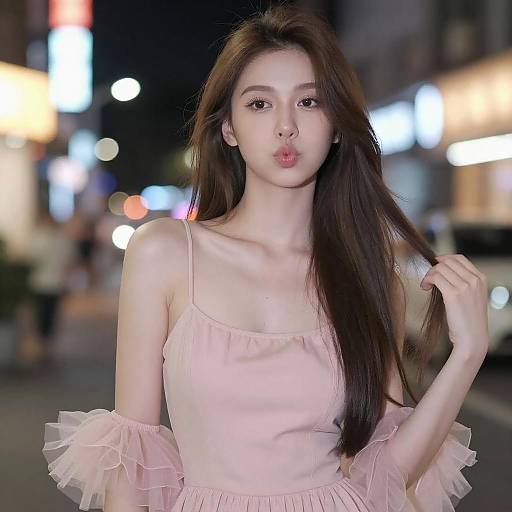 Urban Night Portrait of Pouty Woman