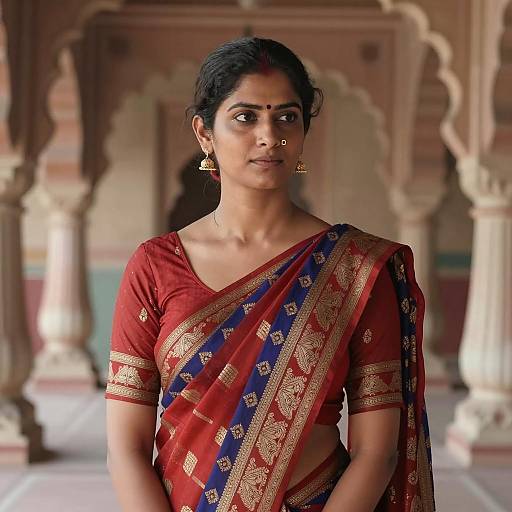 Indian Woman in Traditional Ajrakh Print Saree