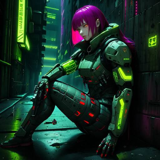 Futuristic Female Warrior in Cyberpunk City