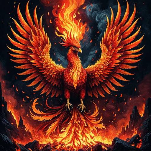 Fiery Phoenix Rising from Flames