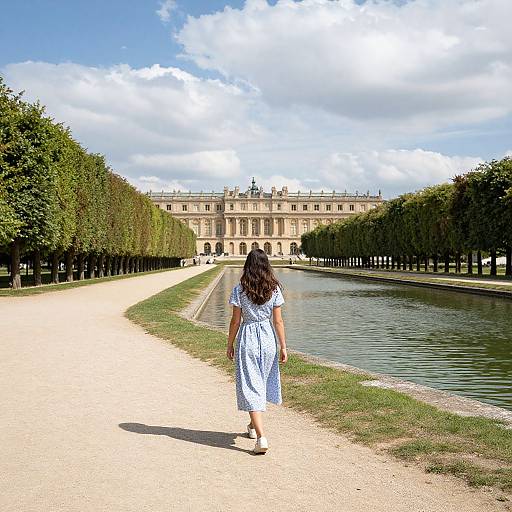Woman Strolling Versailles Serene Pathway