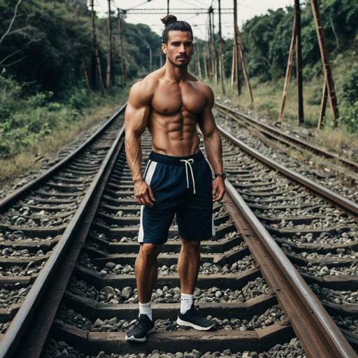 Fit Man Standing on Abandoned Railway Tracks