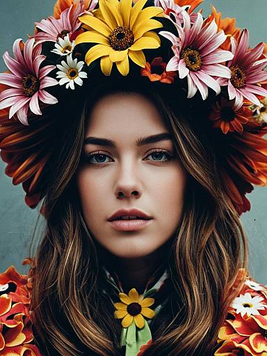 Woman Wearing Flower Crown Close-up