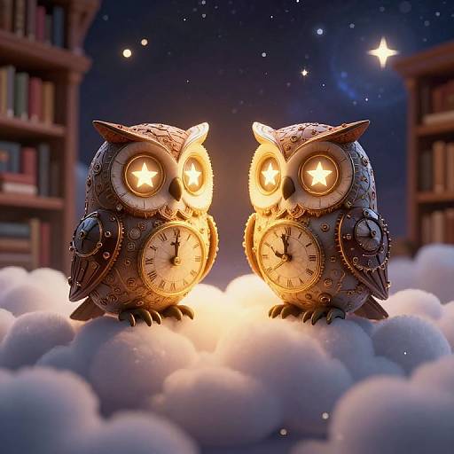 Clockwork Owls in Celestial Library