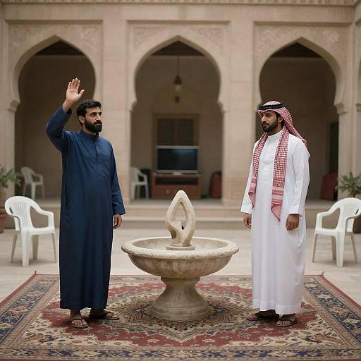 Elegant Courtyard Scene with Two Men