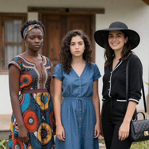 Three Diverse Women by Rustic Building