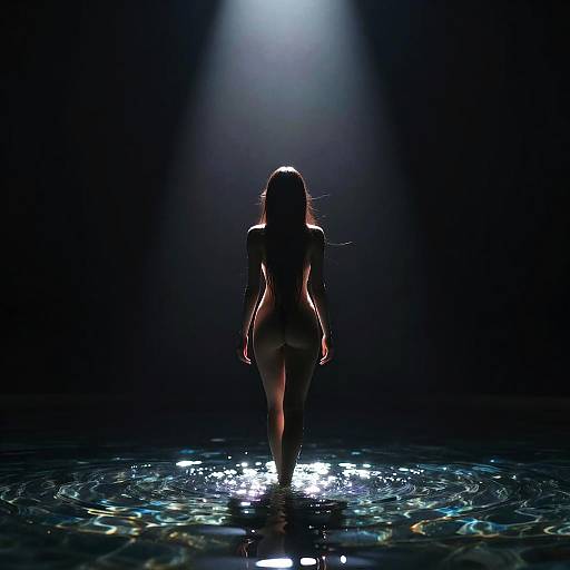 Silhouetted Figure in Shimmering Pool