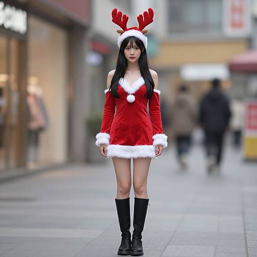Elegant Christmas Outfit with Santa Hat