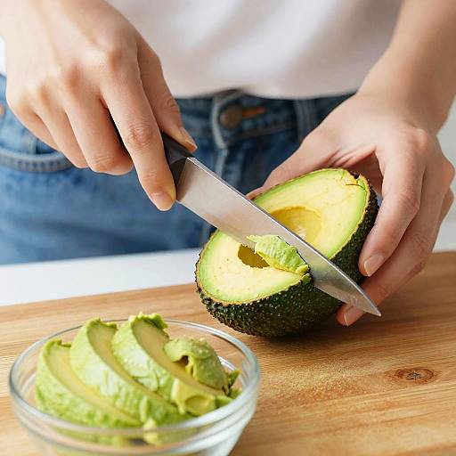 Person Slicing Avocado with Knife